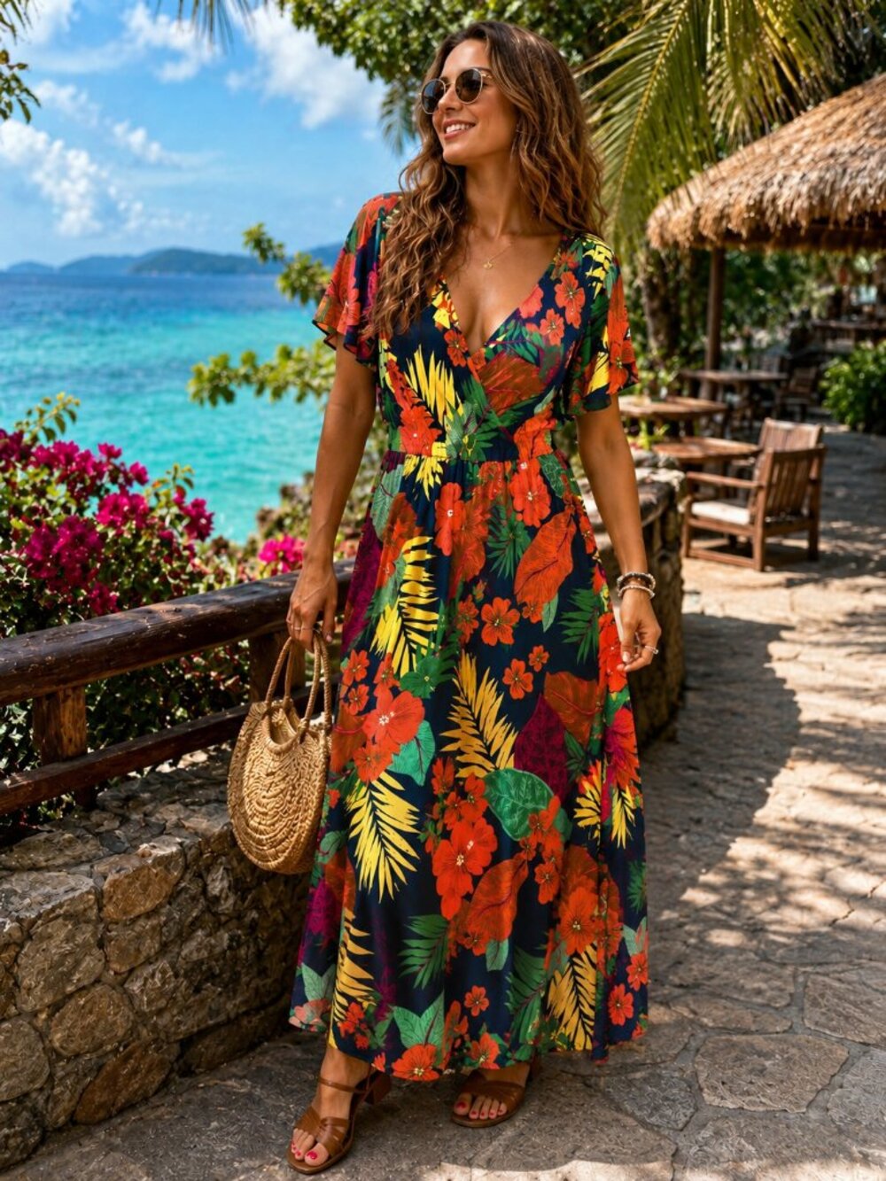 Tropical Floral Maxi Dress | Boho Resort Vacation | 2XL